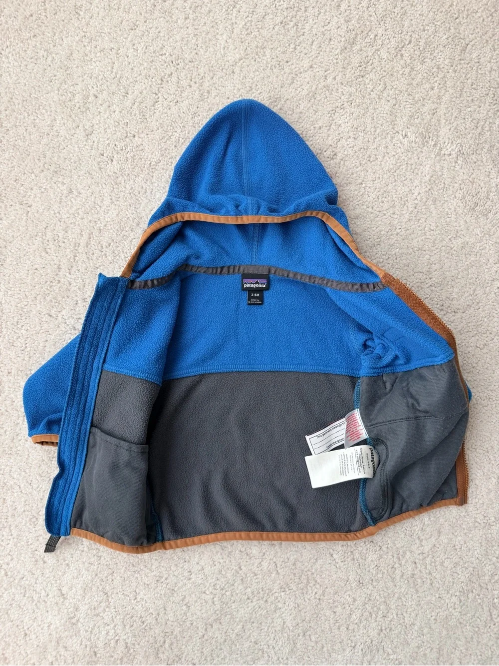 Patagonia Kids Blue, Gray & Tan Hooded Fleece Jacket